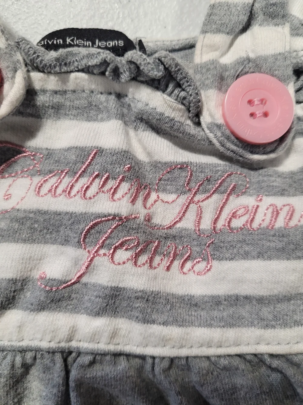 Calvin Klein Jeans Grey & White Striped Top with Pink Accents